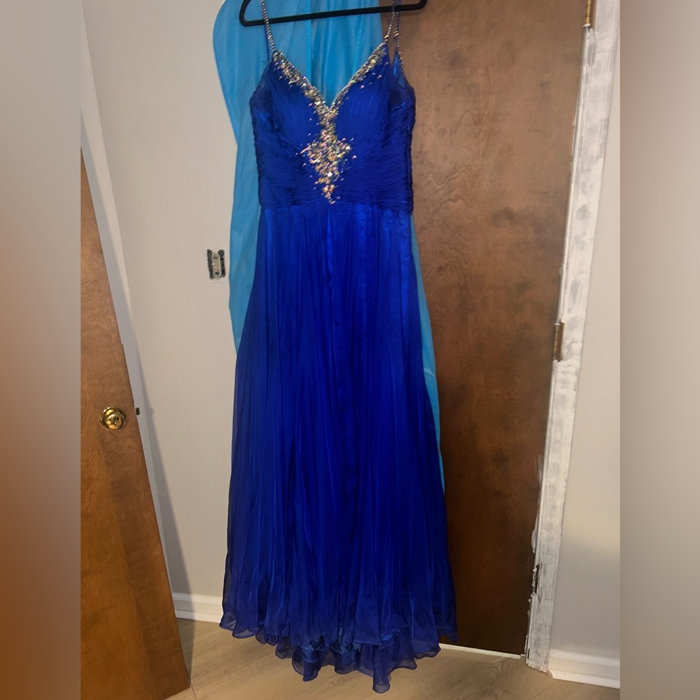 Blue beaded formal gown, maxi dress, size 14
